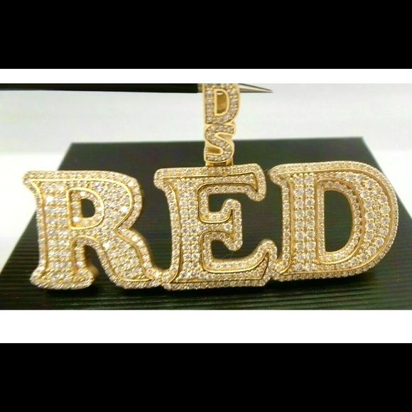 14K GOLD 7.0 tcw Diamond Custom DS RED INITIAL NAMEPLATE PENDANT One of a kind! - Picture 3 of 13
